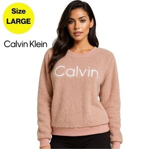 2/for $20 🪩 CALVIN KLEIN Comfy Cozy Fleece Blush Pink Crewneck Sweater (Large)